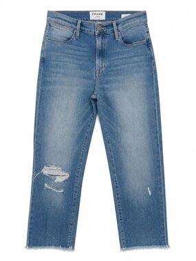 FRAME Le High Straight Distressed Crop Jeans Light Wash Size 28